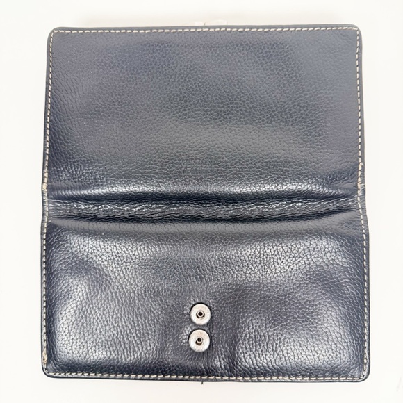 Elegant Black Pebbled Genuine Leather Clutch w/Metal Clasp, Leather Snap Strap - Picture 11 of 15